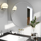 BEAUTYPEAK 24 Inch Round Mirror, Metal Frame Circle Mirror, Wall Mounted for Entryway, Bathroom, Vanity, Living Room, White