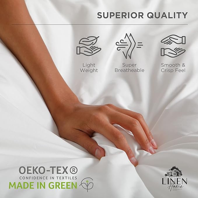 Linen Home 100% Cotton Percale Sheets King Size, Silver, Deep Pocket, 4 Pieces Set - 1 Flat, 1 Deep Pocket Fitted Sheet and 2 Pillowcases, Crisp Cool and Strong Bed Linen