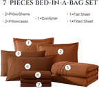 Monbix Oversized Queen Comforter Set - 7 Pieces Burnt Orange Bed in a Bag Queen Bedding Sets with Comforters, All Seasons Down Alternative Comforter Bed Set with Sheets,Pillowcases & Shams