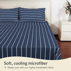 LuxClub 4 PC King Size Sheet Set Bed Sheets, Breathable Luxury Deep Pockets Wrinkle Free Cooling Sheets Machine Washable Hotel Bedding (King, Striped Navy)