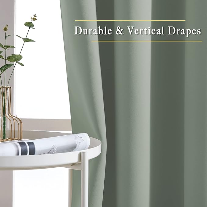 NICETOWN Blackout Bedroom Sage Green Curtains 96 inches Long, Energy Saving Thermal Window Treatments Sound Dampening Drapes Grommet Room Darkening for Living Room, W52 x L96, 2 Panels