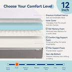 Amazon Basics Memory Foam Mattress, Soft Plush Feel, 12 Inch, King, White/Grey