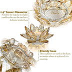 Crystal Lotus Flower Tealight Candle Holders/Glass Tea Light Candlestick Decor Decoration for Christmas Home Wedding Party… (1, Gold 2pcs)