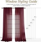 OVZME Burgundy Sheer Curtains 120 Inches Long 2 Panels Set, 59 Inch Extra Wide Soft Airy Lightweight Sheer Curtains for Living Room, Farmhouse Voile Filmy Rod Pocket Drapes, 59Wx120L Inches