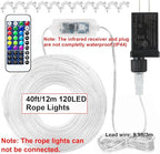 OMIKA 120 LED Rope Lights Plug in, 40ft 16 Colors Changing Outdoor String Light Waterproof with Remote Timer Twinkle Lights for Wedding Garden Patio Party Indoor Outdoor Decor(132 Modes)