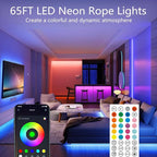 65.6FT Neon Rope Lights,Flexible Led Light Control with App/Remote,Multiple Modes,IP67 Outdoor Waterproof,Music Sync Strip for Bedroom