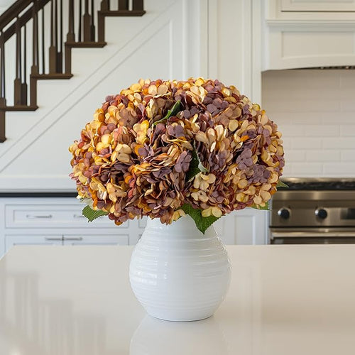 10PCS Fake Hydrangea Artificial Flowers Hydrangea Bouquet for Home Wedding Bridal Bouquet Office Party Table Centerpiece DIY Floral Decor (Autumn Orange)