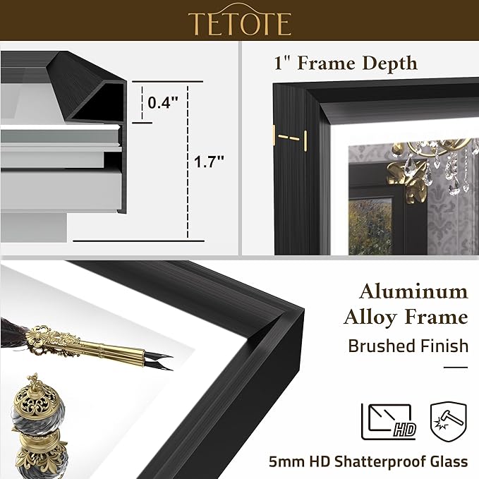 TETOTE 28x36 LED Mirror for Bathroom Black Metal Frame Frontlit & Backlit Lighted Vanity Mirror Baroque Gothic Anti Fog Stepless Dimmable White/Warm/Natural,CRI90+,Waterproof(Horizontal/Vertical)