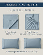 LANE LINEN 100% Organic Cotton Bed Sheets King Size, Soft & Comfy Fully Elasticized Percale Bedding Sheets & Pillowcase Set, Low Pilling Machine Washable All Season King Sheet- French Blue