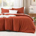 Litanika Comforters Burnt Orange Oversized Queen Size, 3 Pieces Lightweight Solid Bedding Comforter Set, All Season Fluffy Bed Set (98x98In Comforter & 2 Pillowcases)