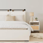 Nathan James Charlie Wall Mount Hanging Upholstered Headboard, Queen, White Boucle with Brown Faux Leather Straps