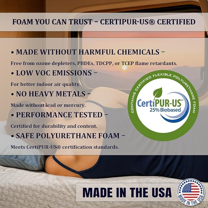 Foamma 2" x 36" x 76" Camper/RV Travel Gel Memory Foam Bunk Mattress, Organic Cotton Cover, Made in USA, Comfortable, Travel Trailer, CertiPUR-US Certified Foam