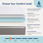 Amazon Basics Memory Foam Mattress, Soft Plush Feel, 6 Inch, Full, White/Grey