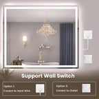 55"X30" LED Bathroom Mirror with Front Lights and Backlit, Anti-Fog, Dimmable, Shatter-Proof Tempered Glass, Lighted Bathroom Vanity Mirror for Wall with 3 Colors, Memory Function