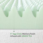 Best Price Mattress 4 Inch Egg Crate Memory Foam Mattress Topper with Calming Green Tea Infusion, CertiPUR-US Certified, Short Queen