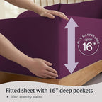 LuxClub 4 PC King Sheet Set, Breathable Luxury Bed Sheets, Deep Pockets Wrinkle Free Cooling Bed Sheets Machine Washable Hotel Bedding Silky Soft - Eggplant King