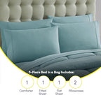 Sweet Home Collection 5 Piece Comforter Set Bag Solid Color All Season Soft Down Alternative Blanket & Luxurious Microfiber Bed Sheets, Misty Blue, Twin