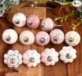 Knobs for Cabinets and Drawers Pink Assorted Knobs Vintage Ceramic Door Knobs Colorful Kitchen Furniture Pull Handles Cabinets Cupboard for Wardrobe Home Interior Décor - Pack of 6
