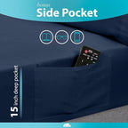 DREAMCARE Queen Size Sheets - Cooling Bed Sheets - 4pcs Set - up to 15" Deep Pocket Queen Sheet Set - Sheets Queen Size Bed - Soft & Long Lasting 100% Fine Brushed Polyester with Side Pocket - NBlue