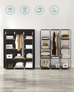 SONGMICS Portable Closet, Clothes Storage Organizer with 10 Shelves, 1 Clothes Hanging Rail, Non-Woven Fabric Closet, Metal Frame, 51 x 17.7 x 66.1 Inches, Black URYG93BK