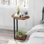 Hosfais Side Table Small End Table, C-Shaped Wood Sofa Table with Metal Frame for Living Room, Bedroom, Small Spaces (Rustic Brown)