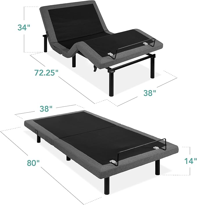 Best Choice Products Ergonomic Twin XL Size Adjustable Bed Frame, Electric Base w/Wireless Remote Control, Nightlight, Massager, 2 USB Ports