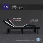 Blissful Nights Full e3 Adjustable Bed Base Frame with Head and Foot Incline, Wireless Remote Control, Easy Assembly, and 10 Year Warranty