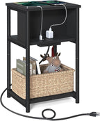 VASAGLE Side Table with Charging Station, 3-Tier End Table with USB Ports and Outlets, Nightstand for Living Room, Bedroom, 11.8 x 13.4 x 22.8 Inches, Plug-in Series, Black