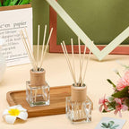 Roshtia 10 Set Reed Diffuser Bottle Empty Refillable Fragrance Glass Diffuser Bottles with Wooden Caps Rattan Sticks 50ml 1.7 oz Square Glass Jars for DIY Fragrance