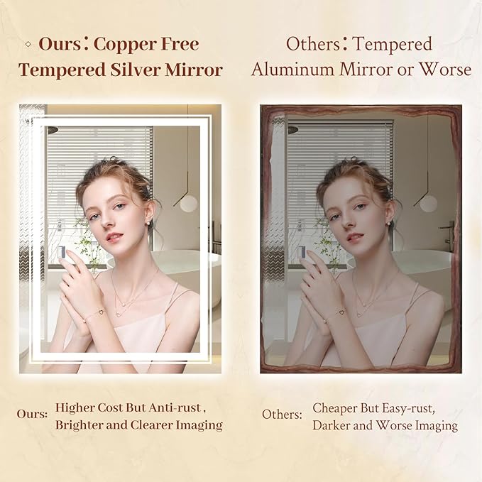 36x36 LED Mirror for Bathroom with Front and Backlit Light Up Digital Mirrors for Wall,Anti Fog,Stepless Dimmable,Tempered Silver Glass Smart Vanity Mirror for Bathroom
