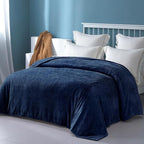 Exclusivo Mezcla Fleece Twin Size Blanket for Bed, 90x66 Inches Soft Cozy Jacquard Flannel Blankets, Lightweight Fuzzy Plush Warm for Winter, Navy Blue