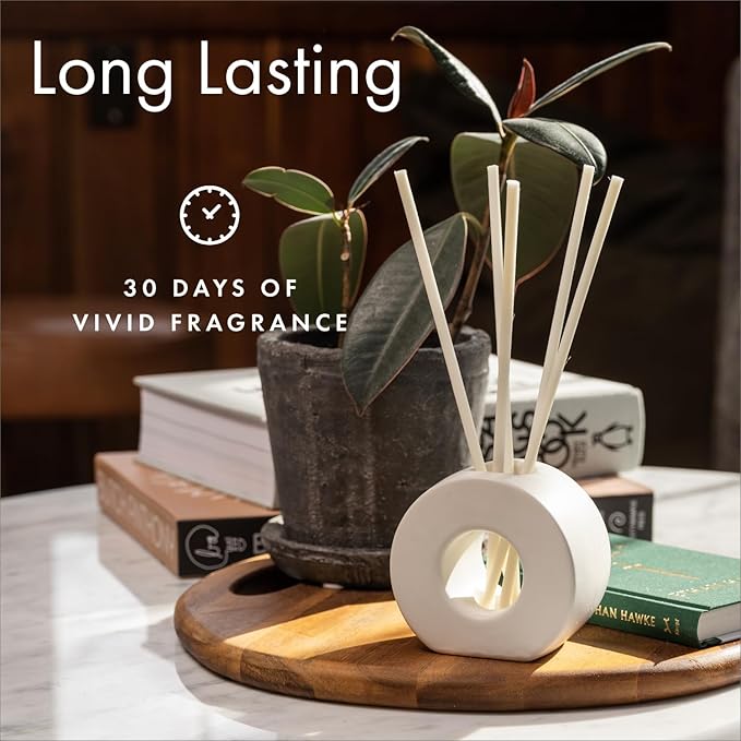 ScentAir Infused Liquidless Reeds | Includes 25 Flameless Reeds and 1 Decorative Vase, White | Essential Oil Aroma Diffuser Sticks | Fresh Spa Scents | Amazon Exclusive | Lush Bamboo