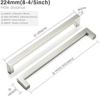 Cabinet Pulls Brushed Nickel Cabinet Handles Square Drawer Pulls, 30 Pack 8-4/5 Inch Stainless Steel Kitchen Door Cupboard Cabinet Handles, Cabinet Hardware Drawer Handles, 224mm Hole Centers
