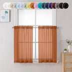 Chyhomenyc Sheer Orange Tier Curtains 24 Inch Length, Small Window Curtains Treatment for Bathroom Living Room Basement, Short Rod Pocket Cafe Curtain, 42W x 24L Inches, 2 Panels