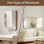 BEAUTYPEAK 24" x 36" Rectangular Aluminum Alloy Frame Wall Mounted Bathroom Mirror with Rounded Corners, Gold