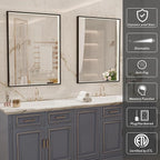 24x32 Inch LED Bathroom Mirror with Lights, Black Metal Frame Mirror, Wall Mounted Lighted Vanity Mirrors