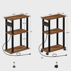 TUTOTAK Small Narrow Side Table with Charging Station, Set of 2 Skinny End Table for Small Spaces, Slim Nightstand with USB Ports and Outlet,Sofa Beside Table with Wheels, Brown TB01BB047