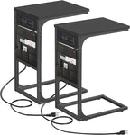 TUTOTAK C Shaped End Table with Charging Station, Side Table for Sofa, Couch Table with Storage Bag, Set of 2, TV Tray Table with 2 USB Ports and Outlets for Living Room, Bedroom, Black TB01BK0242