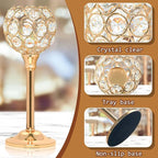 Crystal Metal Tealight Candlestick, Bling Bowl Candelabras, Tall Crystal Votive Candle Holders Elegant Crystal Candle Centerpiece for Dining Table Wedding Decor (Set of 3, Gold)