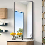 Black Bathroom Mirror for Wall, 24x48 Inch Rectangle Mirrors with Metal Frame, Modern Vanity Wall Mirror Decor for Entryway Hangs, Bathroom Living Room Horizontal or Vertical