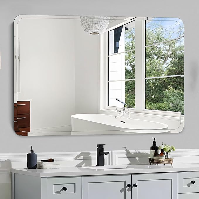 Frameless Bathroom Mirror for Over Sink,Wall Mounted Vanity Mirrors 20x28in,Rounded Rectangle Mirror Frameless with Polished Edge for Bedroom,Living Room,Entryway,Shatterproof (Horizontal/Vertical)