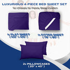 DREAMCARE Full Size Sheets - Cooling Bed Sheets - 4pcs Set - up to 15" Deep Pocket Full Sheet Set - Sheets Full Size Bed - Soft & Long Lasting 100% Fine Brushed Polyester with Side Pocket - Purple