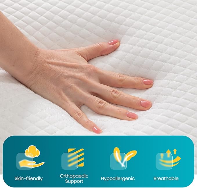 FDW | 14 Inch King Mattress | Medium Firm | Gel Memory Foam Mattress | White | Bed in a Box, CertiPUR-US Certified | Pressure Relief, Cooling Ventilated Foam | Washable Removable Cover
