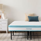 Linenspa 8” Memory Foam and Innerspring Hybrid Mattress + 14” Black Metal Platform Bedframe – Queen Mattress + Metal Folding Queen Bedframe