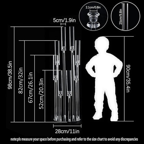 10Sets 8 Arm Acrylic Candelabra Candle Holder for Wedding,38.5 inches Tall Clear Candlestick Holders with Shade for Tables Party Event Dinner Decoration (Fit 0.8" Led Candles)