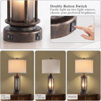 25'' Farmhouse Table Lamp with 2 USB Charging Ports, Rustic Vintage Nightstand Lamp with Frosted Glass Nightlight, Retro Desk Lamp for Living Room Bedroom End Table Entryway, 2 Bulbs Included