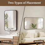 BEAUTYPEAK Black Rectangular Bathroom Mirror - 30" x 40" Wall Mounted Aluminum Alloy Frame Mirror with Rounded Corners for Bedroom Living Room, Horizontal or Vertical
