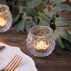 DARJEN 12Pcs Clear Votive Candle Holders - Round Glass Candle Holders for Tea Light Candle, Embossed Candle Votives for Wedding Centerpiece, Living Room & Home Table Decor