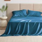 Love's cabin Full Size Satin Sheet Sets - 4 Piece Teal Silky Satin Sheet Set Full with Deep Pocket, Luxury Silk Feel Satin Bed Sheets Full Bedding Set (1 Flat Sheet,1 Fitted Sheet,2 Pillow Cases)