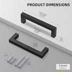 Goldenwarm 2 Pack Black Cabinet Pulls Drawer Handles Stainless Steel Modern Hardware for Kitchen and Bathroom Cabinets Cupboard,Center to Center 3-1/2in (90mm) Square Bar Cabinet Pull
